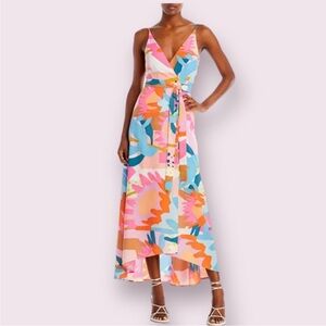 Anthropologie Hutch Leah Wrap Maxi Dress Abstract Floral Size M